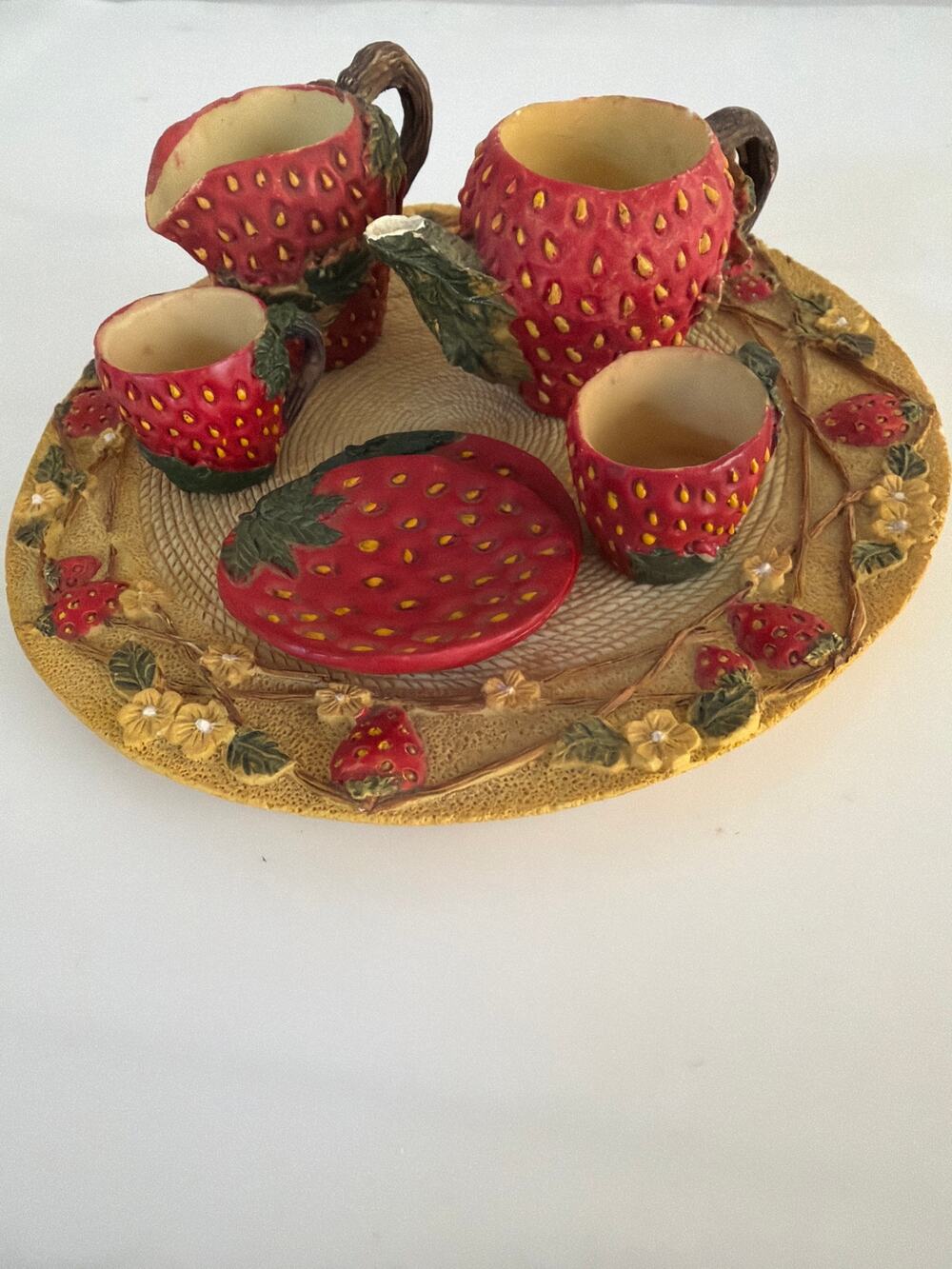 Vintage Miniature Strawberry Tea Set Cottagecore 90s Fairycore 3D Resin Toy